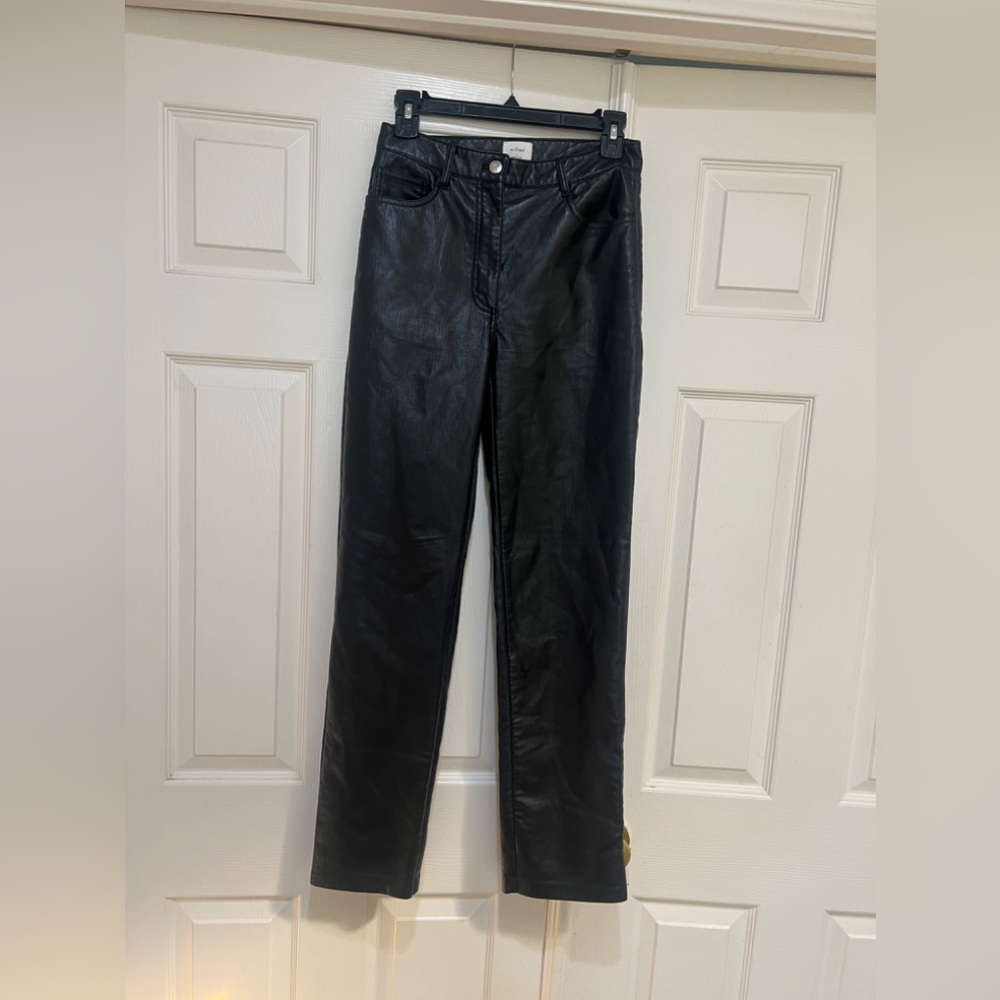 Women Aritzia Wilfred Black Vegan Leather Straight Leg Melina Pants Size 4
